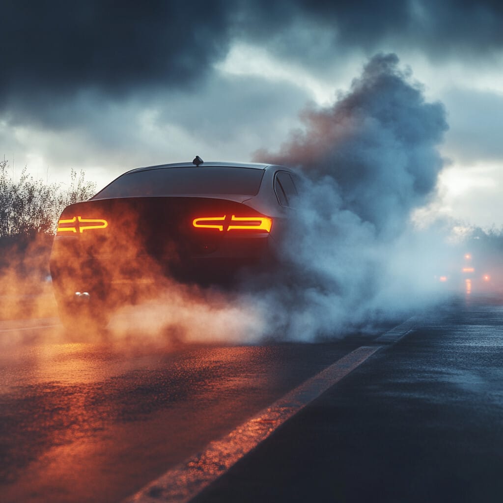 차량 화재로 운행중 불이 붙은 자동차 