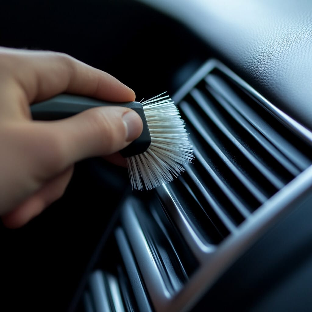 솔을 이용해 송풍구를 청소하는 이미지