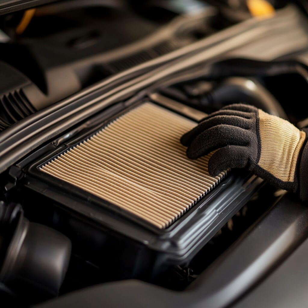 정비공이 에어컨 필터를 교체하는 사진