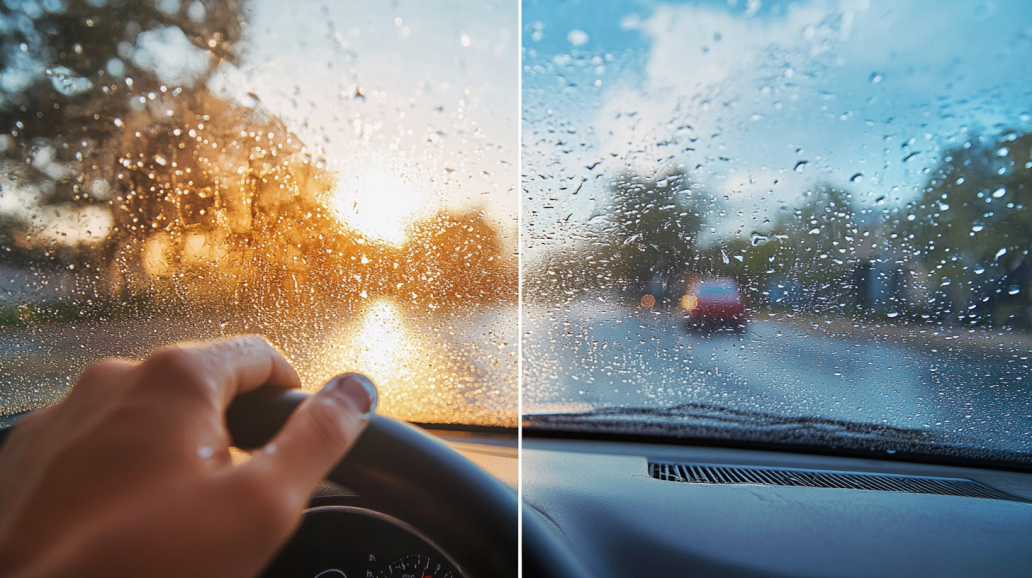 유막이 낀 유리와 아닌 유리 비교 이미지