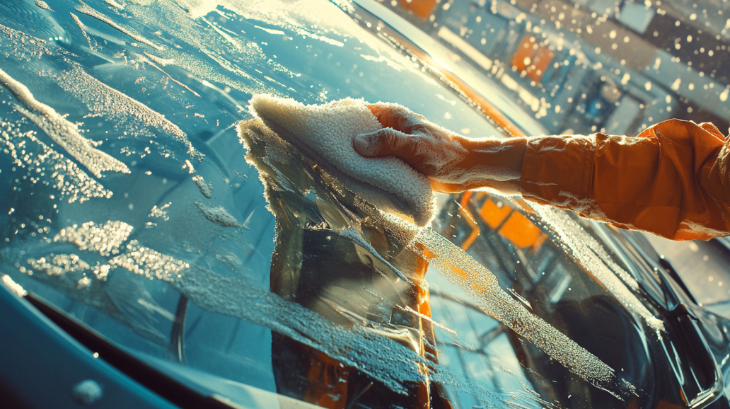 자동차 유리 세차 모습