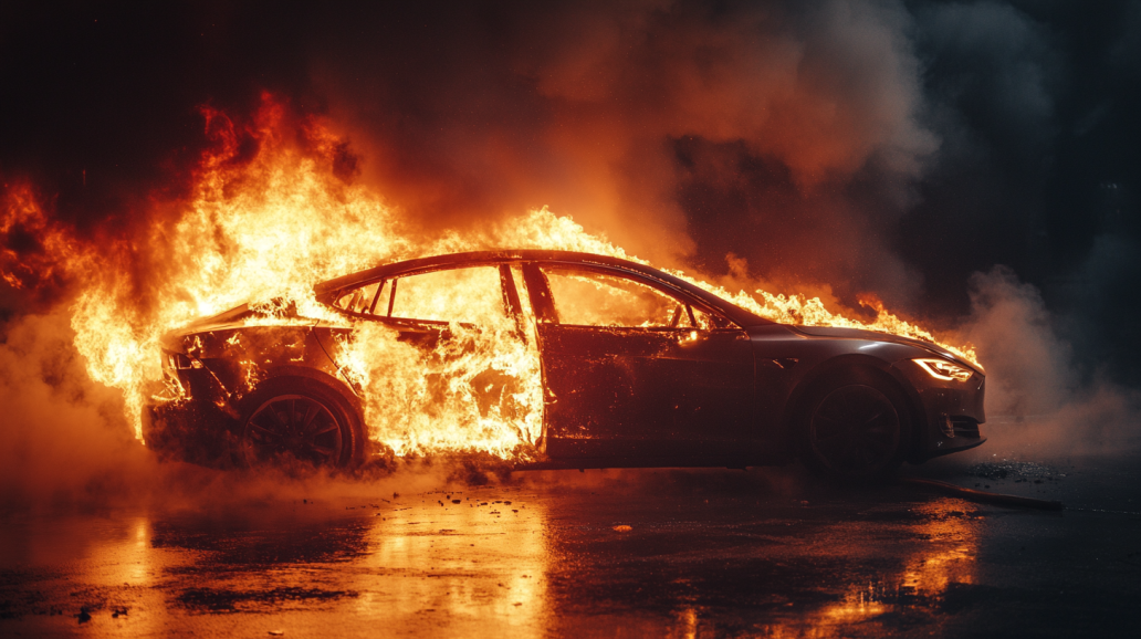 화염에 휩싸인 전기차 사고